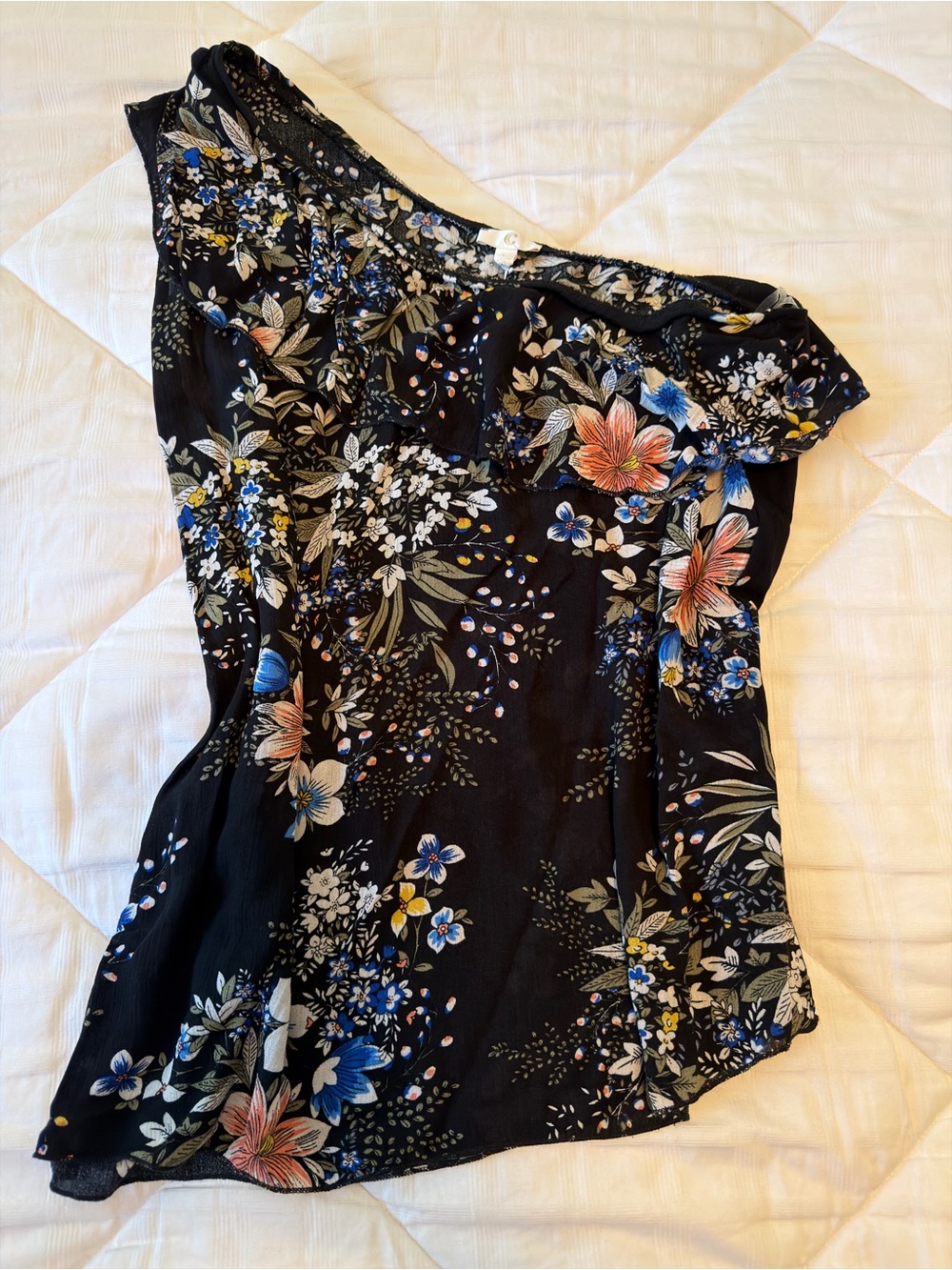 Charming Charlie One-Shoulder Drape Blouse Ruffle Detail NWT